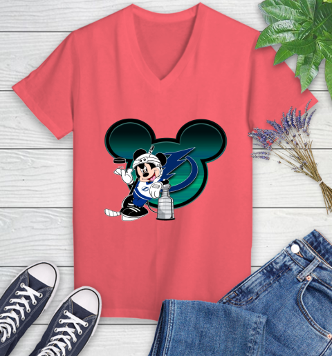 NHL Tampa Bay Lightning Stanley Cup Mickey Mouse Disney Hockey T Shirt Women's V-Neck T-Shirt 6