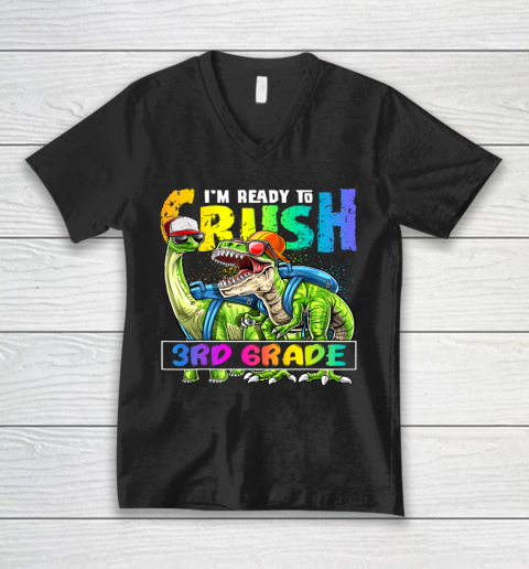 Next Level t shirts I m Ready To Crush 3Rd Grade T Rex Dino Holding Pencil Back To School V-Neck T-Shirt