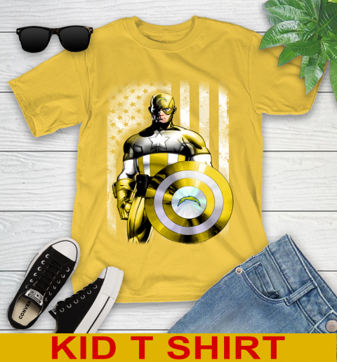 Los Angeles Chargers NFL Football Captain America Marvel Avengers American Flag Shirt Youth T-Shirt 9