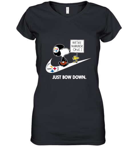 Pittsburgh Steelers Are Number One – Just Bow Down Snoopy Women's V-Neck T-Shirt