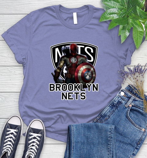 Brooklyn Nets NBA Basketball Captain America Thor Spider Man Hawkeye Avengers Women's T-Shirt 11