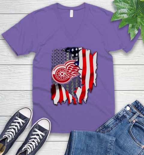 Detroit Red Wings NHL Hockey American Flag V-Neck T-Shirt 8