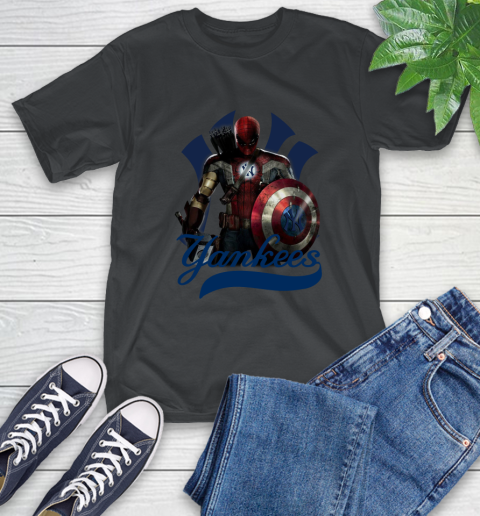 MLB Captain America Thor Spider Man Hawkeye Avengers Endgame Baseball New York Yankees T-Shirt 2