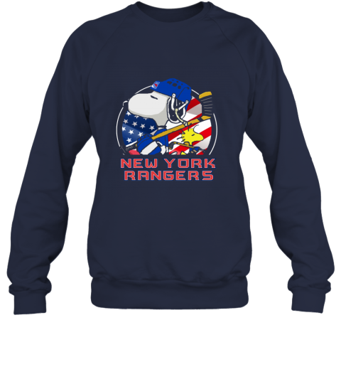 w0zs new york rangersnoopy and woodstock nhl sweatshirt 35 front navy