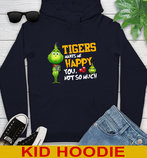 MLB Detroit Tigers Makes Me Happy You Not So Much Grinch Baseball Sports Youth Hoodie 3