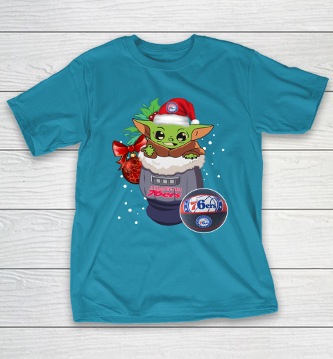 Philadelphia 76ers Christmas Baby Yoda Star Wars Funny Happy NBA T-Shirt 8