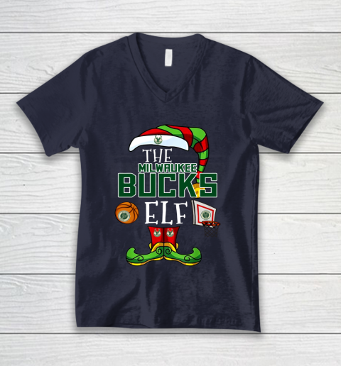 Milwaukee Bucks Christmas ELF Funny NBA V-Neck T-Shirt 2