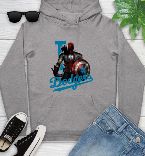 MLB Captain America Thor Spider Man Hawkeye Avengers Endgame Baseball Los Angeles Dodgers Youth Hoodie 6