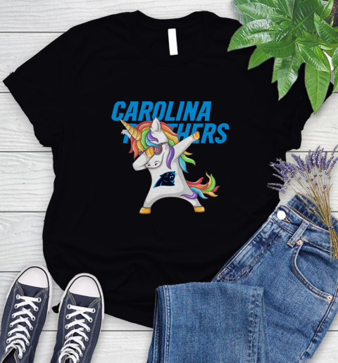 Carolina Panthers NFL Football Funny Unicorn Dabbing Sports Women's T-Shirt 2