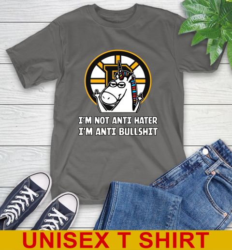 Boston Bruins NHL Hockey Unicorn I'm Not Anti Hater I'm Anti Bullshit T-Shirt 8