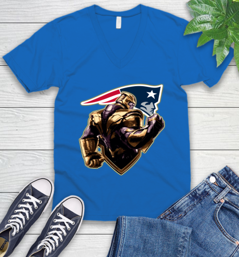 NFL Thanos Avengers Endgame Football Sports New England Patriots V-Neck T-Shirt 6