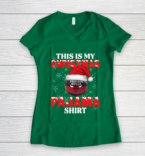 Chicago Bulls This Is My Christmas Pajama Shirt NBA Women's V-Neck T-Shirt 3