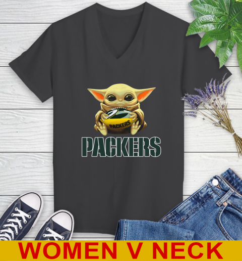 NFL Football Green Bay Packers Baby Yoda Star Wars Shirt Women's V-Neck T-Shirt 9