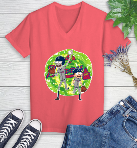 MLB Atlanta Braves Rick And Morty Baseball Sports Women's V-Neck T-Shirt 6