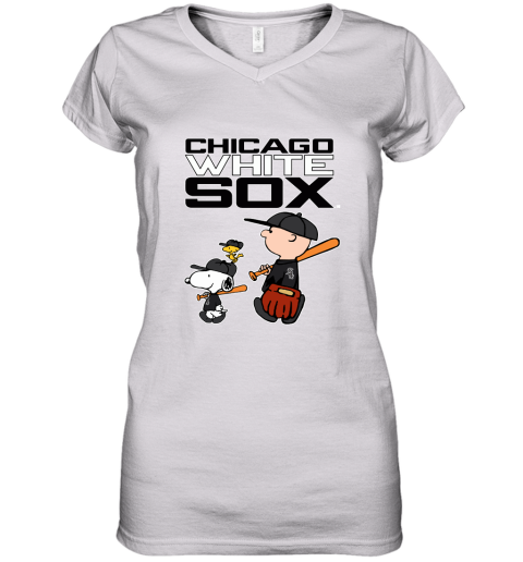 Chicago White Sox Let's Play Baseball Together Snoopy MLB Women's V-Neck T-Shirt