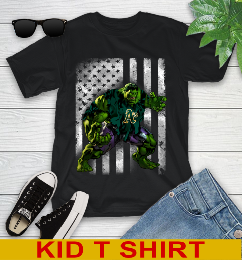 Oakland Athletics Hulk Marvel Avengers MLB Baseball American Flag Youth T-Shirt