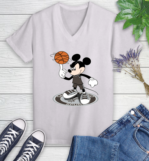 NBA Basketball San Antonio Spurs Cheerful Mickey Disney Shirt Women's V-Neck T-Shirt 2