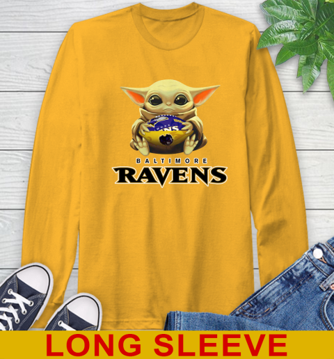 NFL Football Baltimore Ravens Baby Yoda Star Wars Shirt Long Sleeve T-Shirt 3