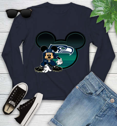 NFL Seattle Seahawks Mickey Mouse Disney Football T Shirt Youth Long Sleeve 3