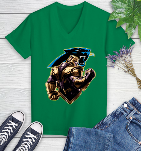 NFL Thanos Avengers Endgame Football Sports Carolina Panthers Women's V-Neck T-Shirt 5