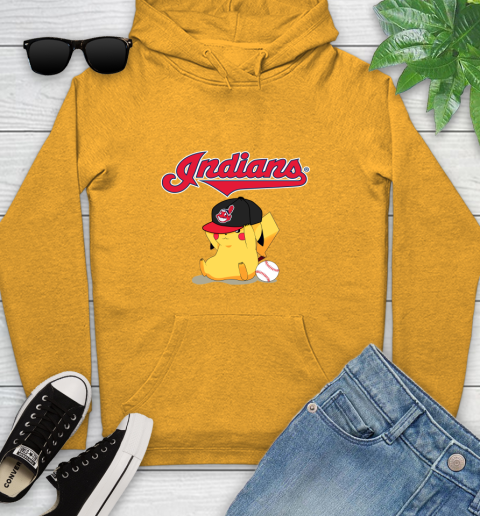 MLB Pikachu Baseball Sports Cleveland Indians Youth Hoodie 3