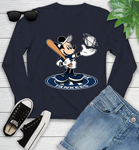MLB Baseball New York Yankees Cheerful Mickey Disney Shirt Youth Long Sleeve 3