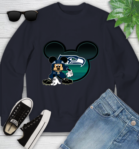 NFL Seattle Seahawks Mickey Mouse Disney Football T Shirt Youth Sweatshirt 3
