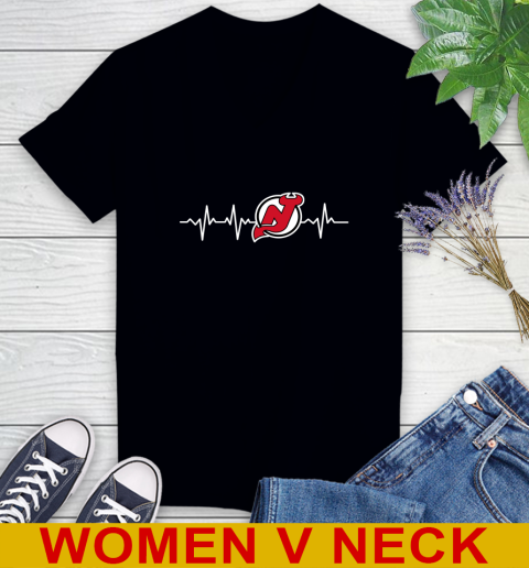 New Jersey Devils NHL Hockey Heart Beat Shirt Women's V-Neck T-Shirt