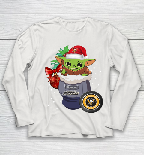 Pittsburgh Penguins Christmas Baby Yoda Star Wars Funny Happy NHL Youth Long Sleeve 11