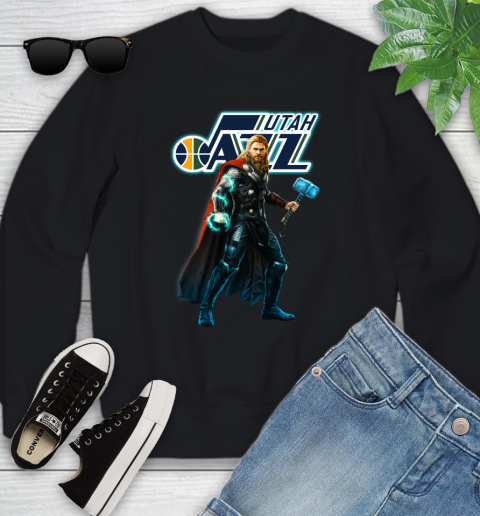 NBA Thor Avengers Endgame Basketball Utah Jazz Youth Sweatshirt 2