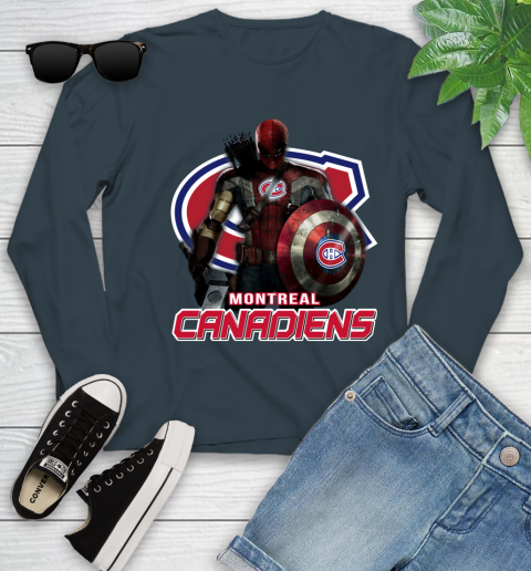 NHL Captain America Thor Spider Man Hawkeye Avengers Endgame Hockey Montreal Canadiens Youth Long Sleeve 8
