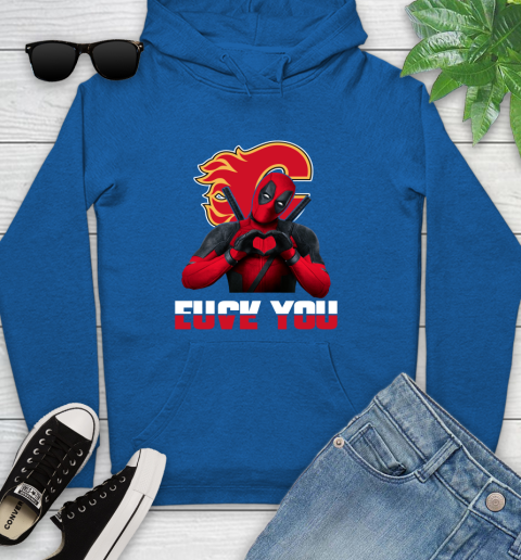 NHL Calgary Flames Deadpool Love You Fuck You Hockey Sports Youth Hoodie 11