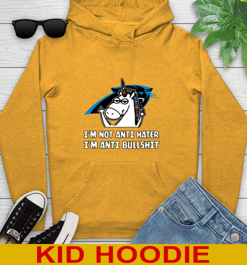 Carolina Panthers NFL Football Unicorn I'm Not Anti Hater I'm Anti Bullshit Youth Hoodie 3