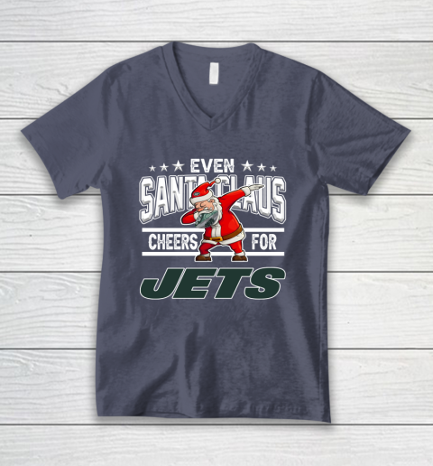 New York Jets Even Santa Claus Cheers For Christmas NFL V-Neck T-Shirt 7