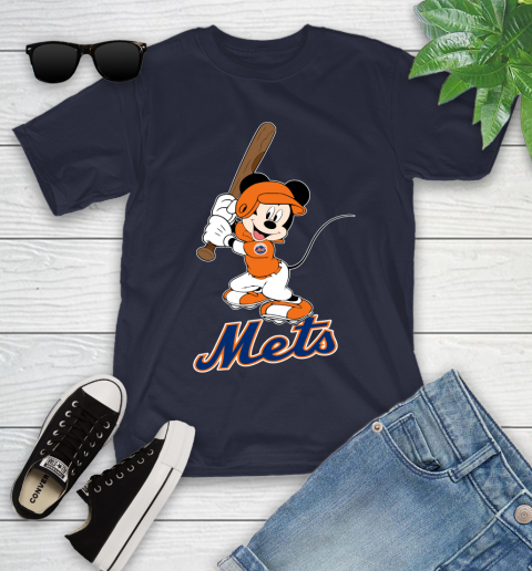 MLB Baseball New York Mets Cheerful Mickey Mouse Shirt Youth T-Shirt 3
