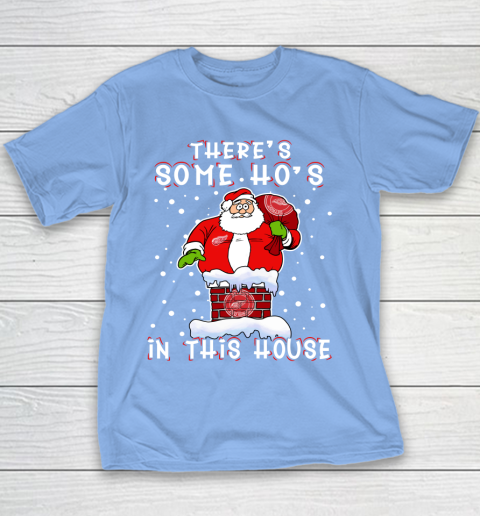 Detroit Red Wings Christmas There Is Some Hos In This House Santa Stuck In The Chimney NHL Youth T-Shirt 8
