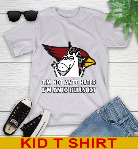Arizona Cardinals NFL Football Unicorn I'm Not Anti Hater I'm Anti Bullshit Youth T-Shirt 5