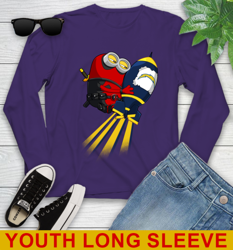 NFL Football Los Angeles Chargers Deadpool Minion Marvel Shirt Youth Long Sleeve 4
