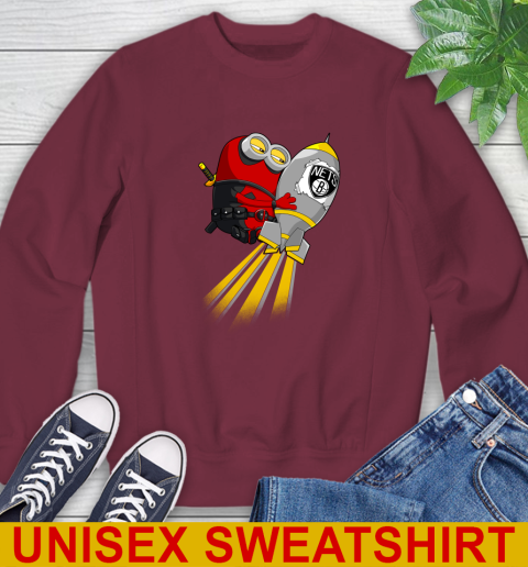 NBA Basketball Brooklyn Nets Deadpool Minion Marvel Shirt Sweatshirt - Image 7