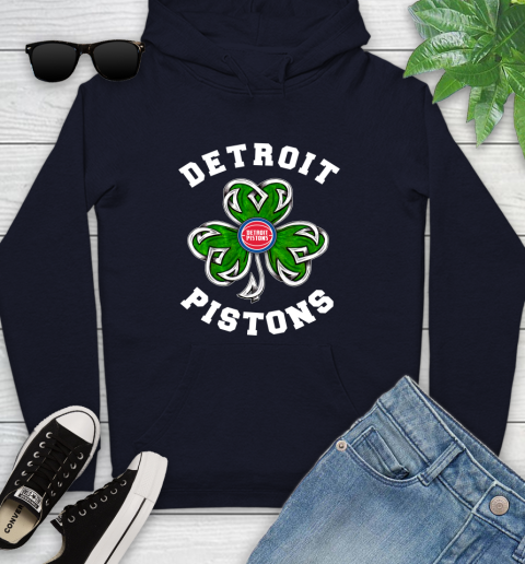 NBA Detroit Pistons Three Leaf Clover St Patrick's Day Basketball Sports Youth Hoodie 3