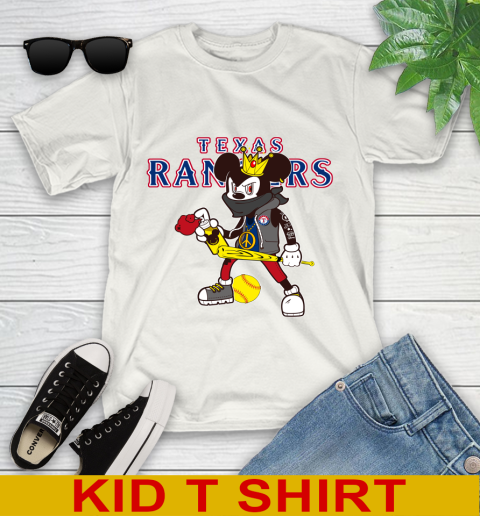 Texas Rangers MLB Baseball Mickey Peace Sign Sports Youth T-Shirt