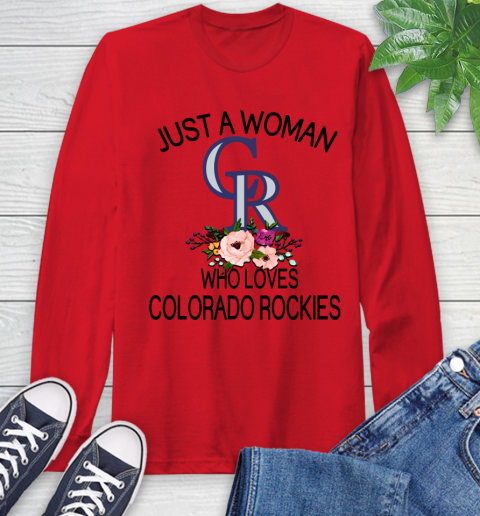 MLB Just A Woman Who Loves Colorado Rockies Baseball Sports Long Sleeve T-Shirt 9