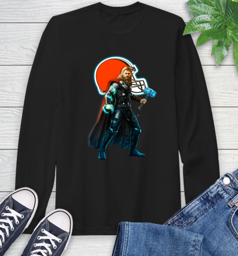 NFL Thor Avengers Endgame Football Cleveland Browns Long Sleeve T-Shirt 2