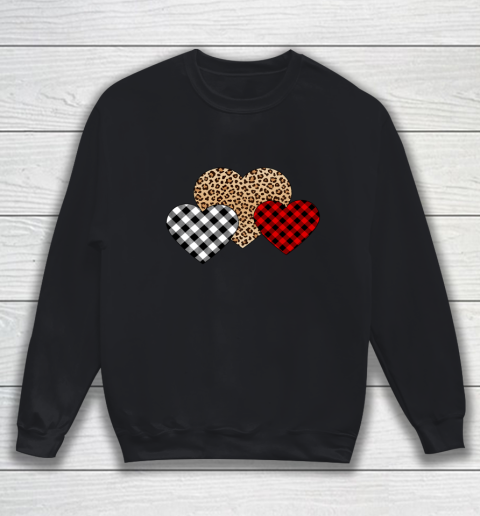 Valentine Three Hearts Leopard Buffalo Plaid Valentine s day Sweatshirt