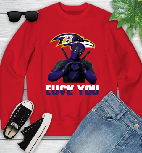 NHL Baltimore Ravens Deadpool Love You Fuck You Football Sports Youth Sweatshirt 8