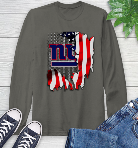 New York Giants NFL Football American Flag Long Sleeve T-Shirt 9