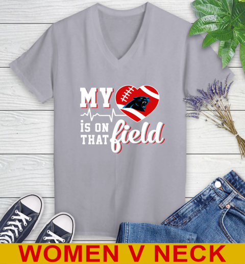 NFL My Heart Is On That Field Football Sports Carolina Panthers Women's V-Neck T-Shirt 4