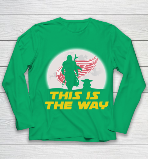 Detroit Red Wings NHL Ice Hockey Star Wars Yoda And Mandalorian This Is The Way Youth Long Sleeve 4