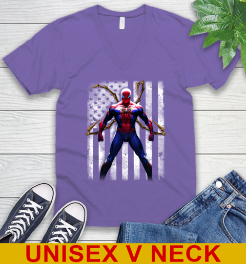 NFL Football Chicago Bears Spider Man Avengers Marvel American Flag Shirt V-Neck T-Shirt 8
