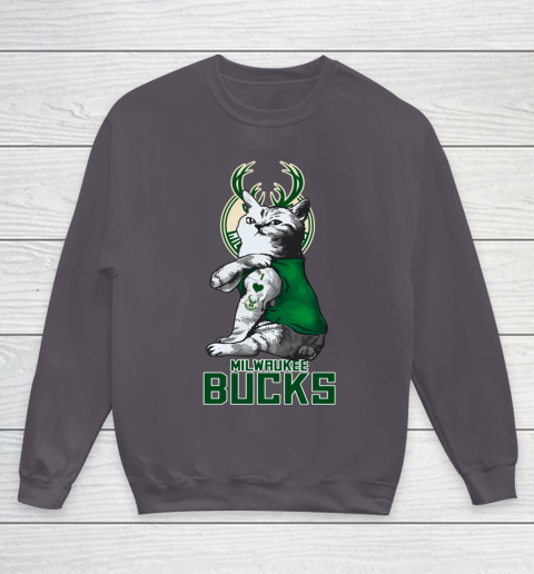 NBA Basketball My Cat Loves Milwaukee Bucks Youth Sweatshirt 5